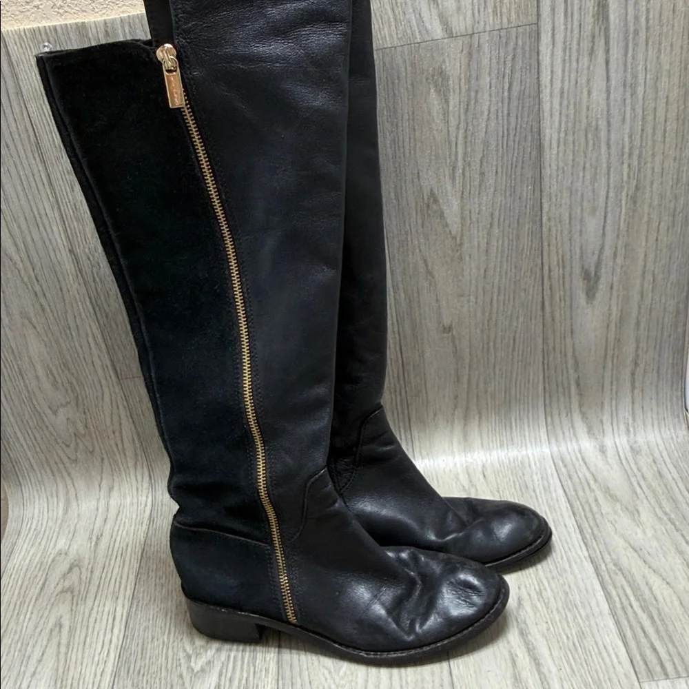Michael Kors Black Over the Knee Boots with Gold Zipper